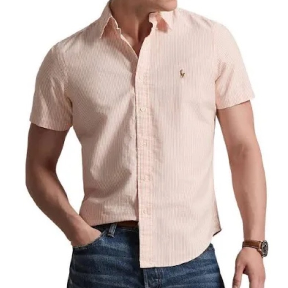 Ralph Lauren Orange/White Striped Casual Button Down Shirt